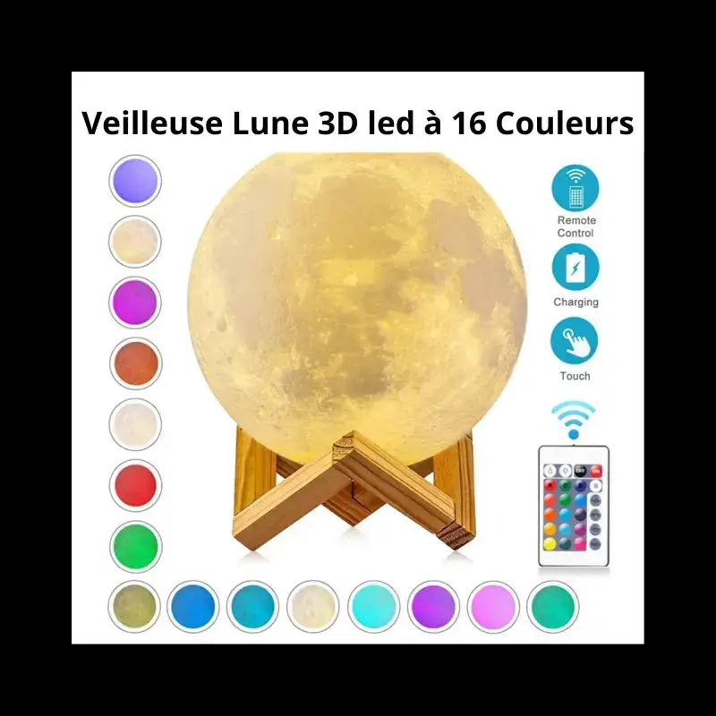 Lampe Lune 3D led à 16 Couleurs